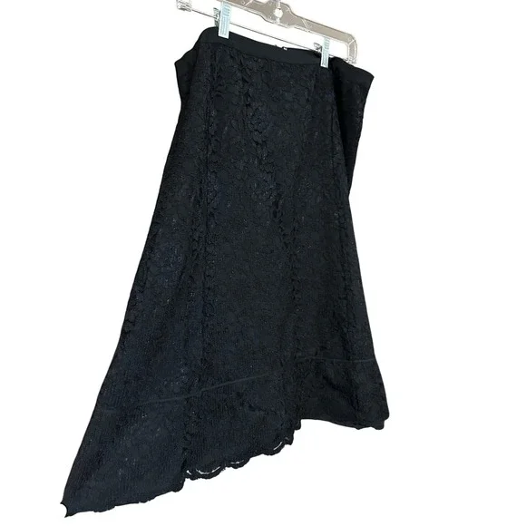 Old Navy Black Lace Midi Skirt Women Sz 16 Flounce Hem Zipper Closure Whimsigoh - Picture 4 of 8